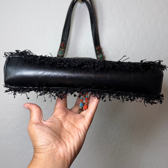 Mary Frances Beaded Fringe Hobo Tote Bag Black Multicolor - Picture 6 of 7